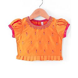 Babyhug  Short Sleeves Embroidered Choli with Brocade Lehenga & Dupatta Set - Pink & Orange