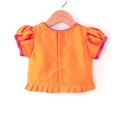Babyhug  Short Sleeves Embroidered Choli with Brocade Lehenga & Dupatta Set - Pink & Orange