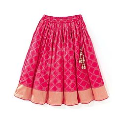 Babyhug  Short Sleeves Embroidered Choli with Brocade Lehenga & Dupatta Set - Pink & Orange