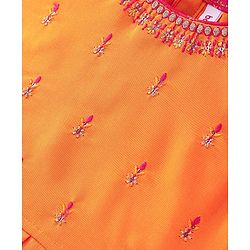 Babyhug  Short Sleeves Embroidered Choli with Brocade Lehenga & Dupatta Set - Pink & Orange