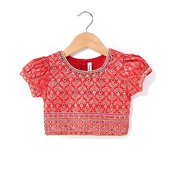 Babyhug  Short Sleeves Embroidered Choli with Brocade Lehenga and Dupatta Set - Multicolor