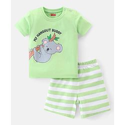 Babyhug Cotton Knit Single Jersey Half Sleeves Night Suit With Koala Print - Green
