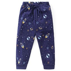 Babyhug Cotton Knit Half Sleeves Night Suit Space  Print - Navy Blue