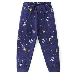 Babyhug Cotton Knit Half Sleeves Night Suit Space  Print - Navy Blue