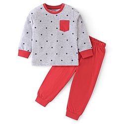 Babyhug Cotton Knit Full Sleeves Night Suit Star Print - Red