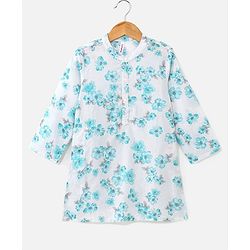 Babyhug 100%  Cotton Woven Full Sleeves Floral Printed Kurta Pyjama Set- Blue