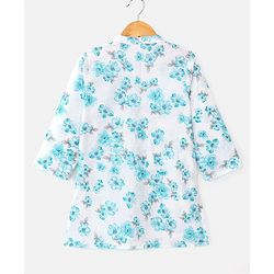 Babyhug 100%  Cotton Woven Full Sleeves Floral Printed Kurta Pyjama Set- Blue