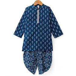 Babyhug  Cotton Woven Full Sleeves Printed  Kurta & Dhoti Set - Blue