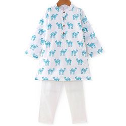 Babyhug Cotton Full Sleeves Kurta Pyjama Set Camel Print - White
