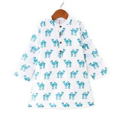 Babyhug Cotton Full Sleeves Kurta Pyjama Set Camel Print - White