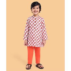 Babyhug Cotton Woven Full Sleeves Kurta Pyjama Set Floral Print - White