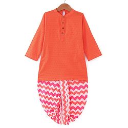 Babyhug Cotton Dobby Full Sleeves Kurta With Printed Dhoti Set - Orange