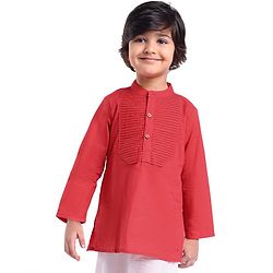 Babyhug Cotton  Woven Full Sleeves Front Pleated Solid Colour Kurta - Red