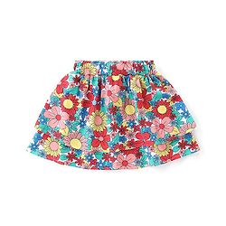 Babyhug 100% Cotton Knit Sleeveless Top & Skirt Set with Knot Detailing & Floral Print - Red