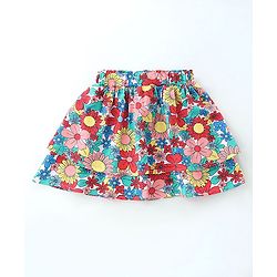 Babyhug 100% Cotton Knit Sleeveless Top & Skirt Set with Knot Detailing & Floral Print - Red