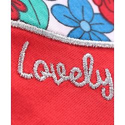 Babyhug 100% Cotton Knit Sleeveless Top & Skirt Set with Knot Detailing & Floral Print - Red
