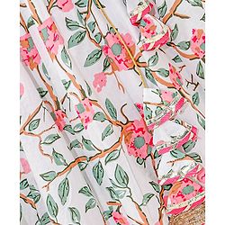 Babyhug 100% Cotton Woven Half Sleeves Choli Lehenga With Dupatta Floral Print - White & Pink