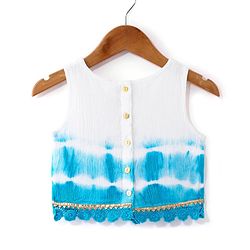 Babyhug Cotton Woven Sleeveless Embroidered Choli with Crinckled Tie & Dyed Lehenga & Dupatta Set - Blue