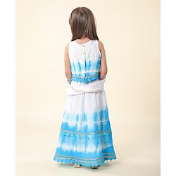 Babyhug Cotton Woven Sleeveless Embroidered Choli with Crinckled Tie & Dyed Lehenga & Dupatta Set - Blue