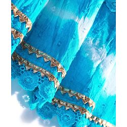 Babyhug Cotton Woven Sleeveless Embroidered Choli with Crinckled Tie & Dyed Lehenga & Dupatta Set - Blue