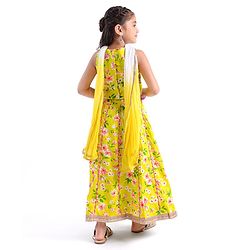 Babyhug 100% Cotton Woven Sleeveless Choli Lehenga With Dupatta Floral Print - Light Green
