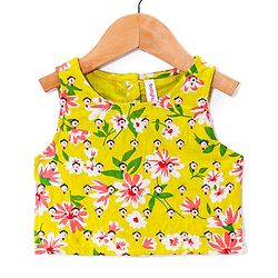 Babyhug 100% Cotton Woven Sleeveless Choli Lehenga With Dupatta Floral Print - Light Green