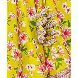 Babyhug 100% Cotton Woven Sleeveless Choli Lehenga With Dupatta Floral Print - Light Green