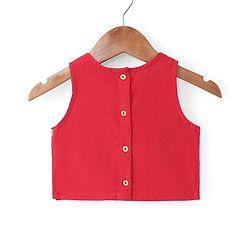 Babyhug Cotton Woven Sleeveless Embroidered Choli With Printed Lehenga & Dupatta Set - Red