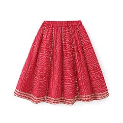 Babyhug Cotton Woven Sleeveless Embroidered Choli With Printed Lehenga & Dupatta Set - Red