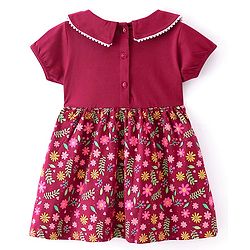 Babyhug 100% Cotton Jersey Knit Half Sleeves Frock With Bloomer Floral Print - Red
