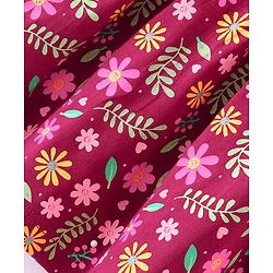 Babyhug 100% Cotton Jersey Knit Half Sleeves Frock With Bloomer Floral Print - Red