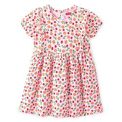 Babyhug Cotton Jersey Knit Half Sleeves  Frock with Bloomer Floral Print - White