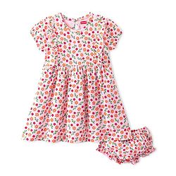 Babyhug Cotton Jersey Knit Half Sleeves  Frock with Bloomer Floral Print - White