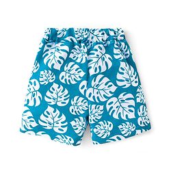 Babyhug 100% Cotton Knit Half Sleeves T-Shirt & Shorts Set Leaf Print - Blue
