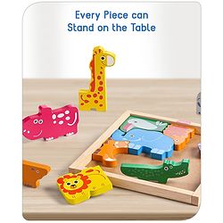 Babyhug Premium 11 Pcs Wooden Colorful Jigsaw Animal Puzzles| Montessori Pre-School Educational and Learning Toy For 2-4 Years Kids| 11 Different Animals Stacking Gifting Toy| BIS Certified