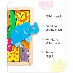 Babyhug Premium 11 Pcs Wooden Colorful Jigsaw Animal Puzzles| Montessori Pre-School Educational and Learning Toy For 2-4 Years Kids| 11 Different Animals Stacking Gifting Toy| BIS Certified