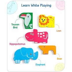 Babyhug Premium 11 Pcs Wooden Colorful Jigsaw Animal Puzzles| Montessori Pre-School Educational and Learning Toy For 2-4 Years Kids| 11 Different Animals Stacking Gifting Toy| BIS Certified