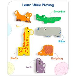 Babyhug Premium 11 Pcs Wooden Colorful Jigsaw Animal Puzzles| Montessori Pre-School Educational and Learning Toy For 2-4 Years Kids| 11 Different Animals Stacking Gifting Toy| BIS Certified