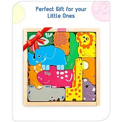 Babyhug Premium 11 Pcs Wooden Colorful Jigsaw Animal Puzzles| Montessori Pre-School Educational and Learning Toy For 2-4 Years Kids| 11 Different Animals Stacking Gifting Toy| BIS Certified