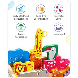 Babyhug Premium 11 Pcs Wooden Colorful Jigsaw Animal Puzzles| Montessori Pre-School Educational and Learning Toy For 2-4 Years Kids| 11 Different Animals Stacking Gifting Toy| BIS Certified