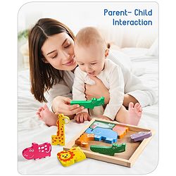 Babyhug Premium 11 Pcs Wooden Colorful Jigsaw Animal Puzzles| Montessori Pre-School Educational and Learning Toy For 2-4 Years Kids| 11 Different Animals Stacking Gifting Toy| BIS Certified
