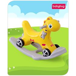 Babyhug Premium Bronco 3 in 1 Rocking Dino cum Ride on- Yellow| Baby Rocking Horse Ride on Toy for Kids| Push Ride on Toy for Kids 9 Months+| Develop Fine Motor Skills| BIS Certified