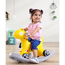 Babyhug Premium Bronco 3 in 1 Rocking Dino cum Ride on- Yellow| Baby Rocking Horse Ride on Toy for Kids| Push Ride on Toy for Kids 9 Months+| Develop Fine Motor Skills| BIS Certified