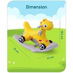 Babyhug Premium Bronco 3 in 1 Rocking Dino cum Ride on- Yellow| Baby Rocking Horse Ride on Toy for Kids| Push Ride on Toy for Kids 9 Months+| Develop Fine Motor Skills| BIS Certified