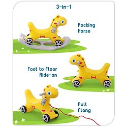 Babyhug Premium Bronco 3 in 1 Rocking Dino cum Ride on- Yellow| Baby Rocking Horse Ride on Toy for Kids| Push Ride on Toy for Kids 9 Months+| Develop Fine Motor Skills| BIS Certified