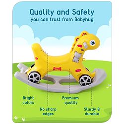 Babyhug Premium Bronco 3 in 1 Rocking Dino cum Ride on- Yellow| Baby Rocking Horse Ride on Toy for Kids| Push Ride on Toy for Kids 9 Months+| Develop Fine Motor Skills| BIS Certified