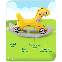 Babyhug Premium Bronco 3 in 1 Rocking Dino cum Ride on- Yellow| Baby Rocking Horse Ride on Toy for Kids| Push Ride on Toy for Kids 9 Months+| Develop Fine Motor Skills| BIS Certified