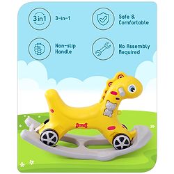 Babyhug Premium Bronco 3 in 1 Rocking Dino cum Ride on- Yellow| Baby Rocking Horse Ride on Toy for Kids| Push Ride on Toy for Kids 9 Months+| Develop Fine Motor Skills| BIS Certified