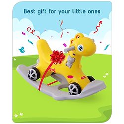 Babyhug Premium Bronco 3 in 1 Rocking Dino cum Ride on- Yellow| Baby Rocking Horse Ride on Toy for Kids| Push Ride on Toy for Kids 9 Months+| Develop Fine Motor Skills| BIS Certified