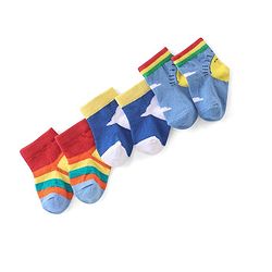 Cute Walk by Babyhug Anti Bacterial Ankle Length Socks Star Design Pack Of 3 - Multicolour